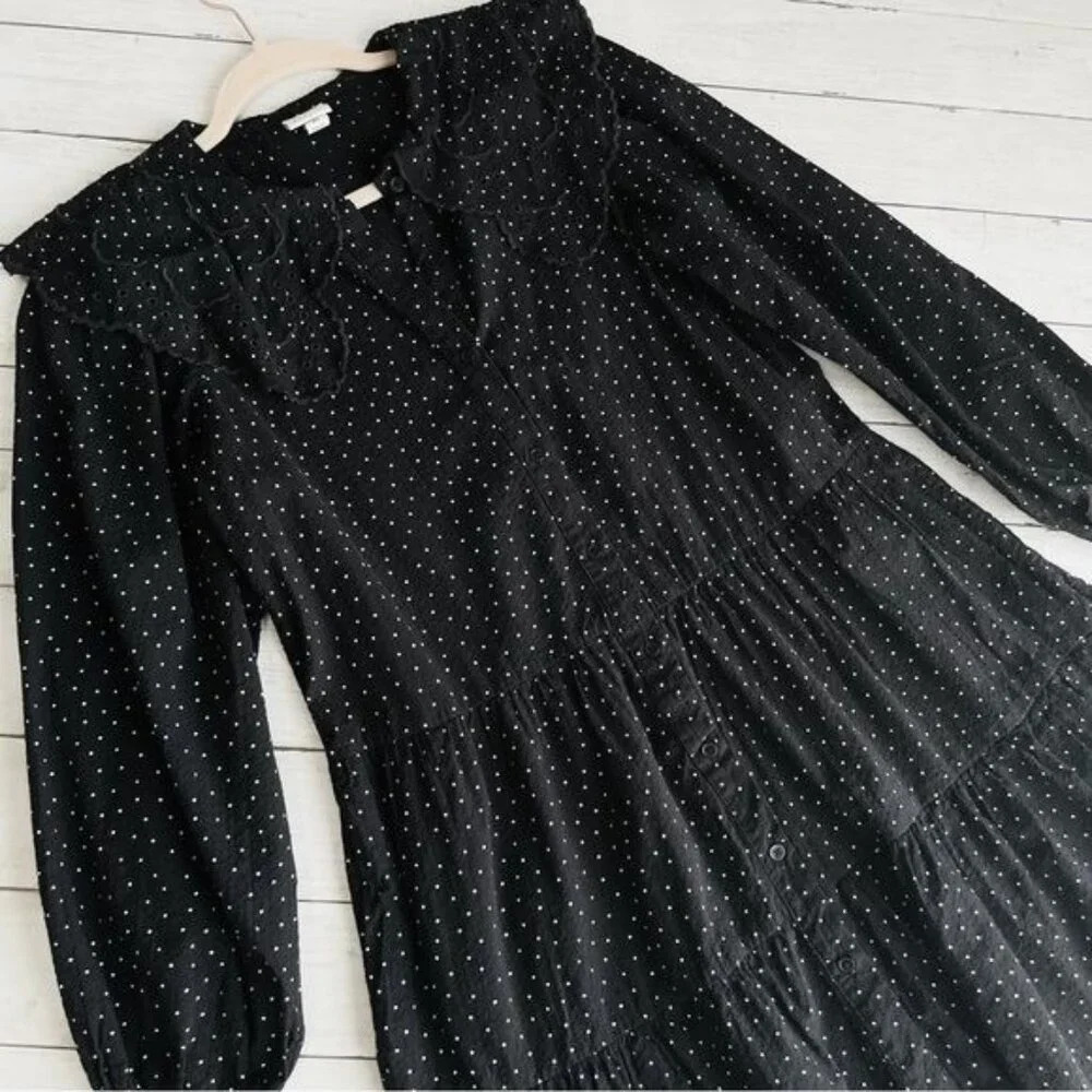 A New Day Black Polka Dot Ruffled Dress Size XS